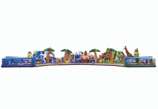 Buy the largest inflatable bouncy castle in Europe in the theme jungle, animals and seaworld with climbing slide for children. Order bouncy castles online at JB Inflatables America