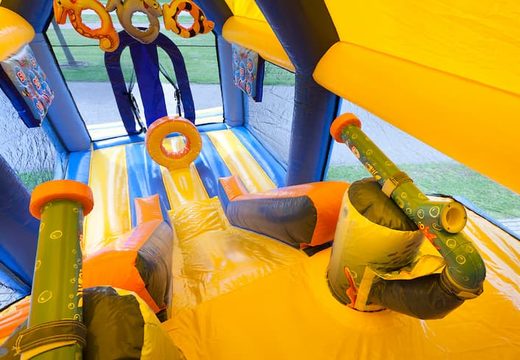 Order shooting combo seaworld bounce house with cover, shooting game and slide for kids. Buy bounce houses online at JB Inflatables America