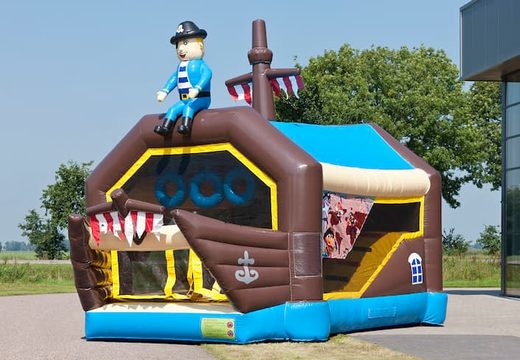Order shooting combo small pirate bouncy castle covered, with cannon game and slide for kids. Buy inflatable bouncy castles online at JB Inflatables America