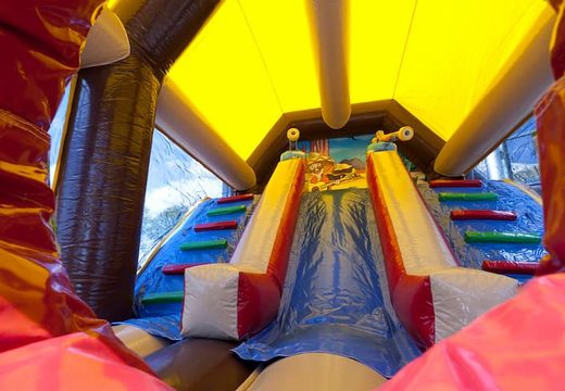 Order shooting combo western bounce house with cover, shooting game and slide for kids. Buy bounce houses online at JB Inflatables America