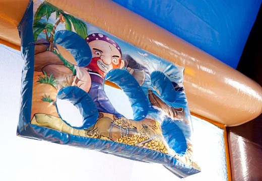 Buy shooting combo pirate bouncer covered, with shooting game and slide for kids. Order bouncers online at JB Inflatables America