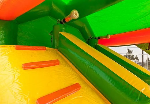 Order shooting combo small jungle bounce house with cover, shooting game and slide for kids. Buy bounce houses online at JB Inflatables America