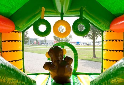 Order shooting combo small jungle bounce house covered, with shooting game and slide for kids. Buy inflatable bounce houses online at JB Inflatables America