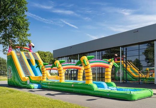 Buy Drop & Slide Jungle bounce house with double slide for kids. Order inflatable bounce houses online at JB Inflatables America