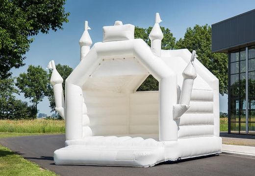 Standard white bouncers entirely in a wedding theme in the shape of a castle for children for sale. Order bouncy castles online at JB Inflatables America