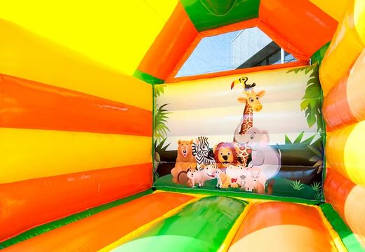 Midi bounce house with jungle theme to buy for kids. Available at JB Inflatables America online