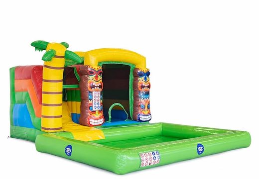 Buy small splash inflatable bouncer with swimming pool in the theme Hawaii tropical for children. Order bouncers at JB Inflatables America