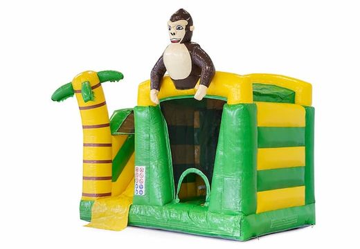 Order indoor inflatable multiplay bouncy castle in jungle theme with a 3D objcet of a gorilla for kids at JB Inflatables America. Buy bouncy castles online at JB Inflatables America