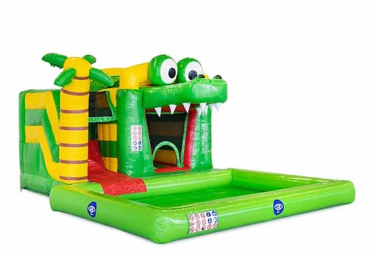 Buy a small splash inflatable bounce house in crocodile theme with a pool for kids at JB Inflatables America. Order inflatable bounce houses online at JB Inflatables America.