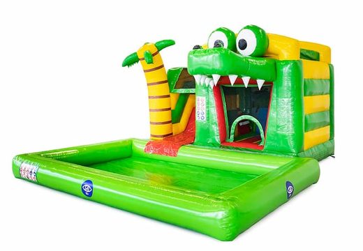 Buy inflatable mini splash bounce bouncy castle with swimming pool at JB Inflatables in the theme crocodile for children. Order inflatable bouncy castles online at JB Inflatables America.