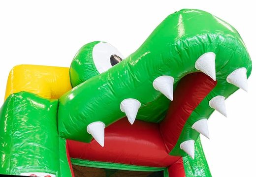 Order an inflatable multiplay bounce house in a crocodile theme with or without a bath for children at JB Inflatables America. Buy bounce houses online at JB Inflatables America
