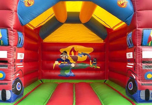 Buy standard fire brigade bounce houses in striking colors for children. Order bounce houses online at JB Inflatables America