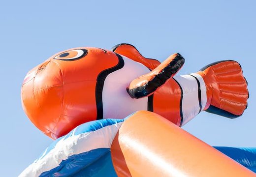 Order unique standard party bouncy castles with a 3D clownfish object at the top for children. Buy bouncy castles online at JB Inflatables America
