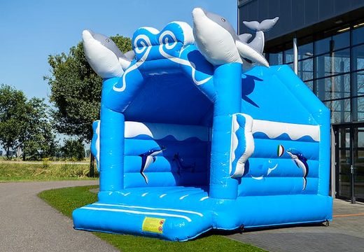 Order standard 3D dolphin bounce houses in striking colors for children. Buy bounce houses online at JB Inflatables America