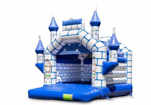 Buy standard blue castle bouncy castles with a knight theme for kids. Order bouncy castles online at JB Inflatables America