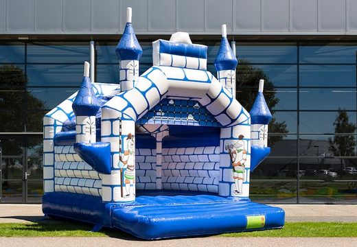 Buy standard blue castle bounce houses with a knight theme for kids. Order bounce houses online at JB Inflatables America