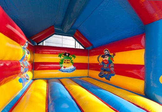 Buy standard bounce houses with a 3D pirate object on the top for kids. Order bounce houses online at JB Inflatables America