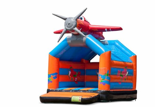 Buy a standard airplane bouncers in striking colors with a large 3D object for children on top. Buy bouncers online at JB Inflatables America