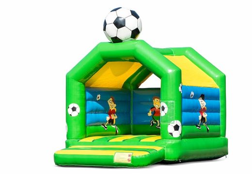 Buy standard bouncy castles in striking colors with a large 3D football object for children on top. Order bouncy castles online at JB Inflatables America