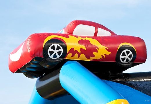 Big inflatable bouncer with roof in car theme to buy for kids. Order bouncers online at JB Inflatables America 