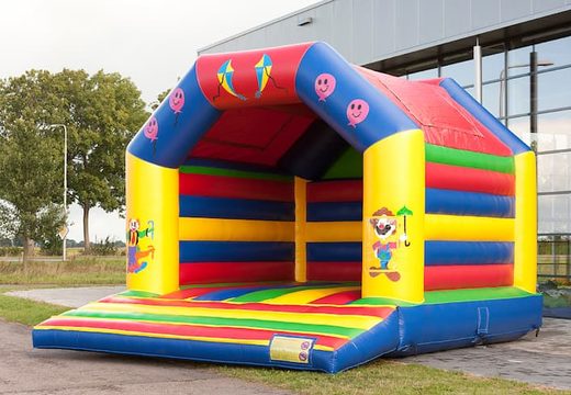 Buy circus super bounce house covered with cheerful colors and animations for children.  Buy bounce houses at JB Inflatables America online