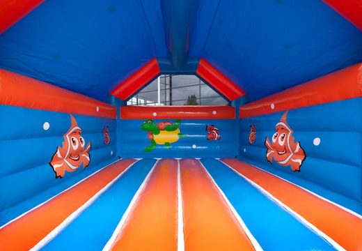 Super bouncy castle  with roof in clownfish nemo theme for kids. Buy bouncy castles online at JB Inflatables America