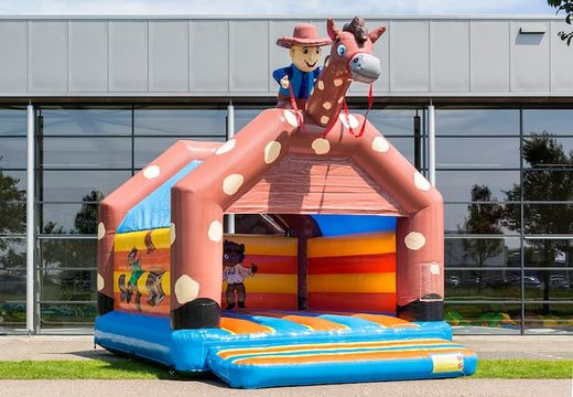Super bouncer with roof in cowboy theme for kids. Order bouncers online at JB Inflatables America