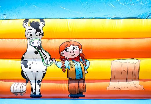 Super bounce house with roof in cowboy theme for kids. Buy bounce houses online at JB Inflatables America