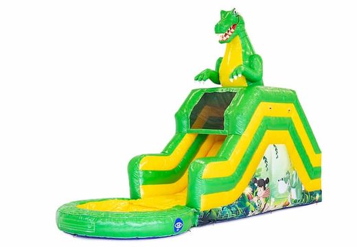 Buy a bouncy castle with water slide for your garden in a dinosaur theme for children. Order inflatables online at JB Inflatables America