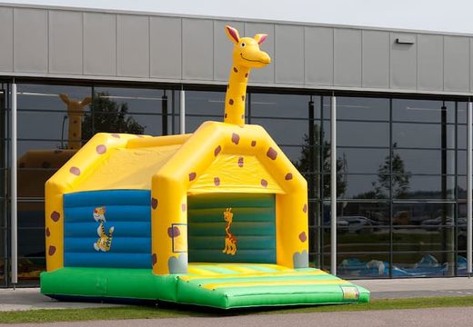 Buy a super bounce house covered with cheerful animations in giraffe theme for children. Order bounce houses online at JB Inflatables America 