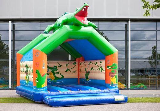 Buy a super bounce house covered with cheerful animations in crocodile theme for children. Order bounce houses online at JB Inflatables America 