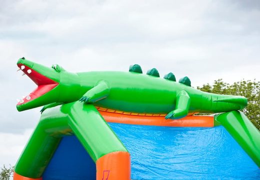 Big inflatable bouncer with roof in crocodile theme to buy for kids. Order bouncers online at JB Inflatables America 