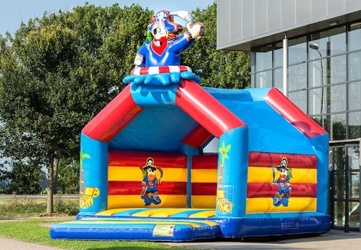 Super bounce house with roof in pirate theme for kids. Buy bounce houses online at JB Inflatables America