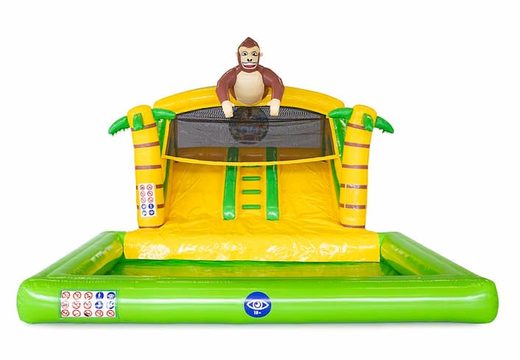 Multiplay splashy slide jungle bounce house with a 3D object of a large gorilla on top for kids at JB Inflatables America. Order bounce houses online at JB Inflatables America