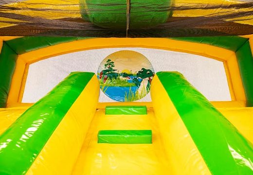 Buy an inflatable bouncy castle with a double slide and a water bath in a crocodile theme for children at JB Inflatables America. Order bouncy castles online at JB Inflatables America