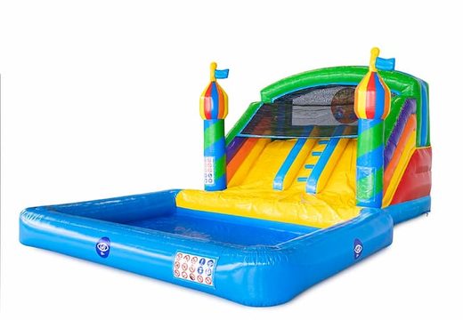 Buy inflatable bouncer with double slide and water bath in theme party for children at JB Inflatables America. Order inflatable bouncers online at JB Inflatables America