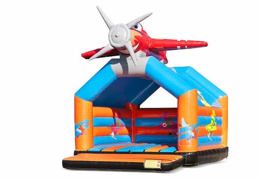 Big bounce house with roof in airplane theme for kids.  Order bounce houses online at JB Inflatables America 