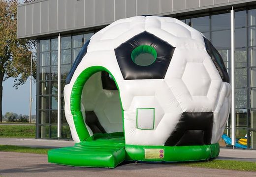 Super bounce house with roof in soccer theme for kids. Buy bounce houses online at JB Inflatables America