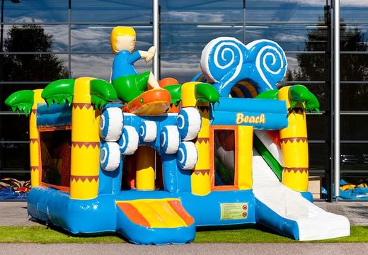 Buy medium inflatable beach themed multiplay bounce house with slide for kids. Order inflatable bounce houses online at JB Inflatables America