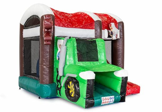 Klein overdekt opblaasbaar multiplay springkasteel met glijbaan kopen in thema boerderij tractor voor kinderen