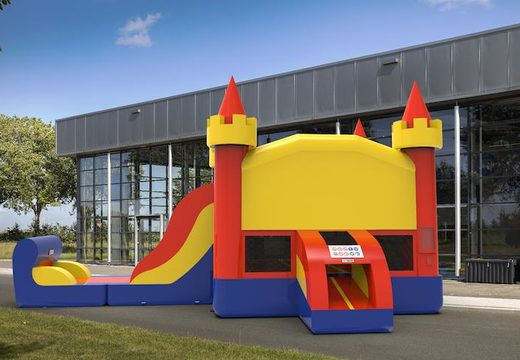 Order unique inflatable leftside climb & slide combo 13ft jumper basic inflatable bounce house in colors blue-red&yellow for both young and old. Buy inflatable commercial bouncers online at JB Inflatables America