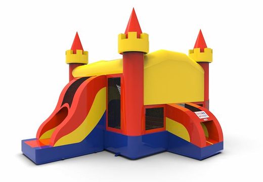 Order a leftside climb & slide combo basic 13ft inflatable manufactured bounce house in colors blue-red&yellow for both young and old. Buy inflatable bounce houses online at JB Inflatables America