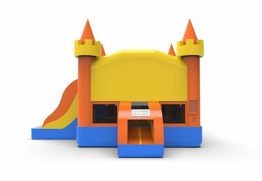 Order a leftside climb & slide combo basic 13ft inflatable bounce house in colors blue-yellow&orange for both young and old. Buy inflatable bouncy castles online at JB Inflatables America, professional in inflatables making