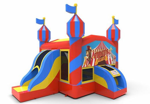 Buy an inflatable leftside climb & slide combo 13ft carnival game themed bouncy castle for both young and old. Order inflatable bouncy castles online at JB Inflatables America