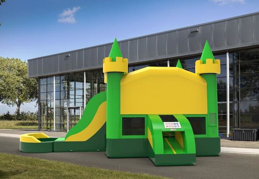 Order unique leftside climb & slide combo 13ft jumper basic inflatable bounce house in colors green&yellow for both young and old. Buy inflatable bouncers online at JB Inflatables America, professional in inflatables making