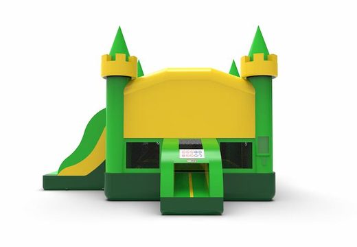 Order a leftside climb & slide combo basic 13ft inflatable bounce house in colors green and yellow for both young and old. Buy inflatable manufactured bounce houses online at JB Inflatables America