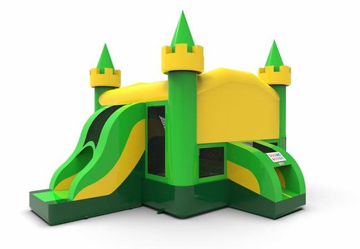 Inflatable unique leftside climb & slide combo 13ft basic bounce house in colors green and yellow for both young and old. Order inflatable bounce houses online at JB Inflatables America
