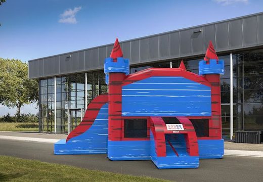 Inflatable unique leftside climb & slide combo 13ft inflatable bouncy castle in theme marble in colors blue&red for both young and old. Order inflatable bouncy castles online at JB Inflatables America