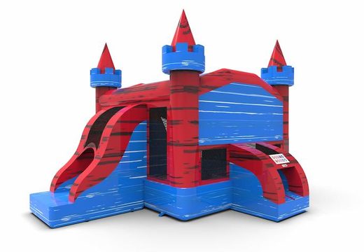 Order a leftside climb & slide combo 13ft inflatable bounce house in theme marble in colors blue&red. Buy inflatable bouncers online at JB Inflatables America, professional in inflatables making.