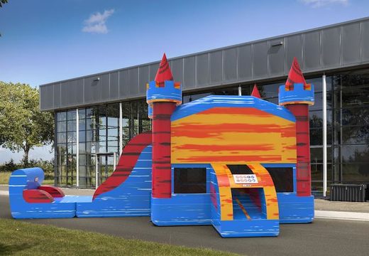 Buy leftside climb & slide combo 13ft inflatable bounce house in theme marble in colors blue-red&orange for both young and old. Order inflatable commercial bounce houses online at JB Inflatables America